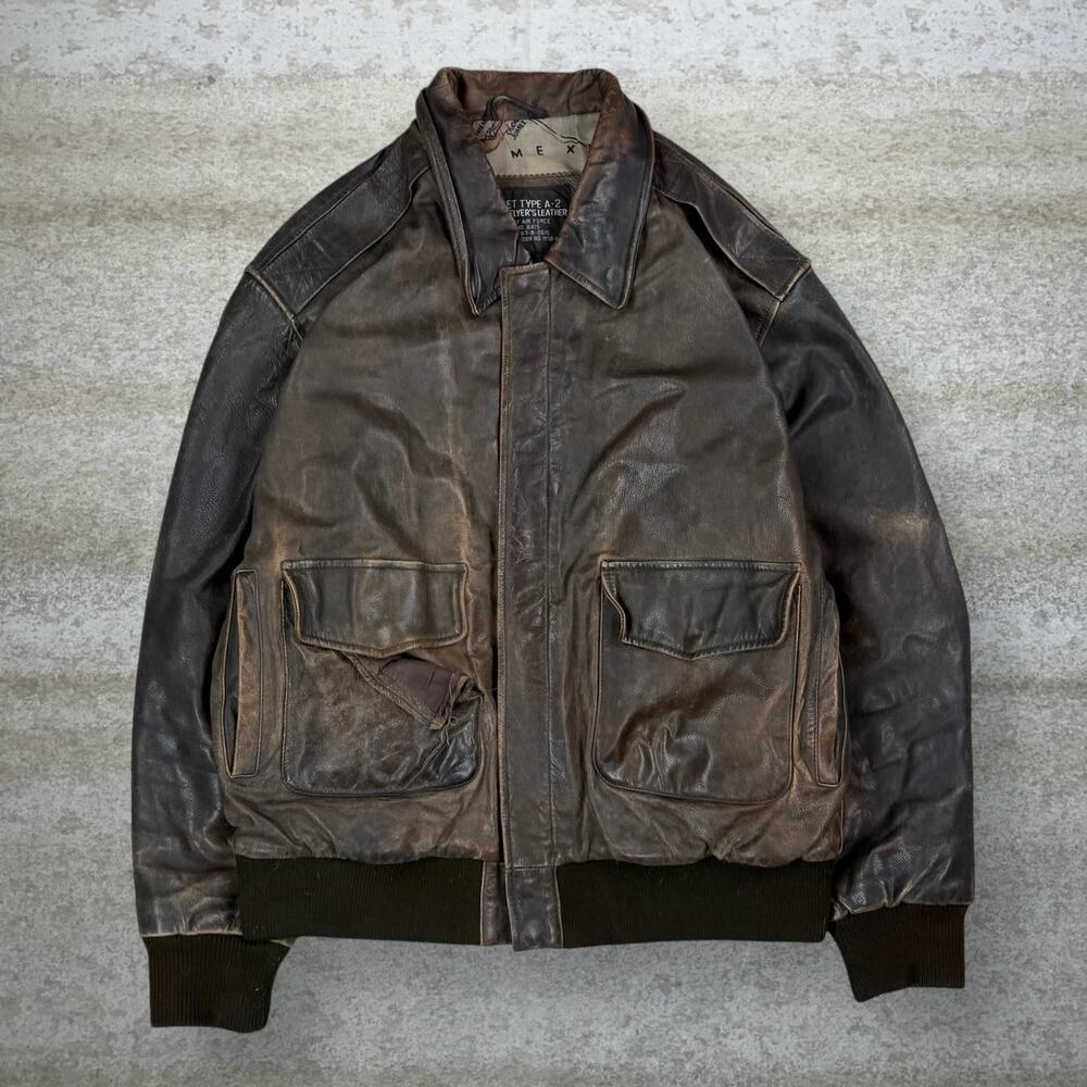 Vintage 90s US Air Force Genuine Leather Jacket Mens L Mocha Brown Full Zip